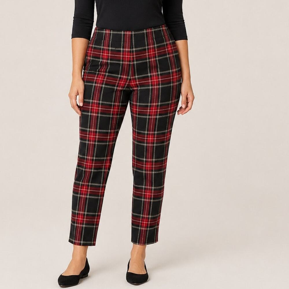 Time and True Plaid Ankle Pants Plus Size 18 Red Black Tartan  Stretch Holidays